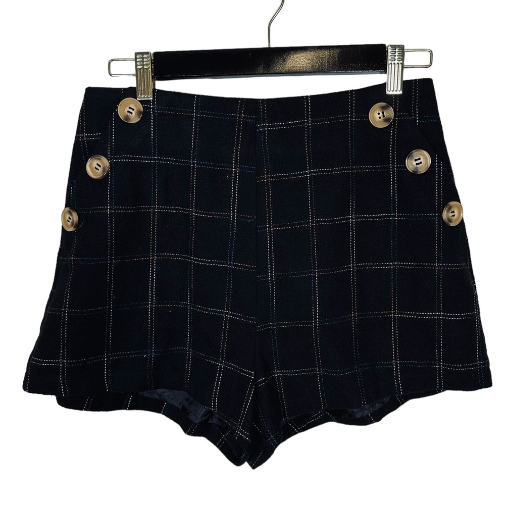 Lush High Waist Black Checkered Button Short - image 1